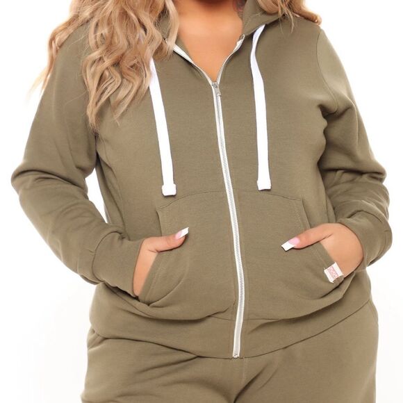 Fashion Nova Relaxed Vibe Zip Up Jacket Olive Green - Picture 1 of 3